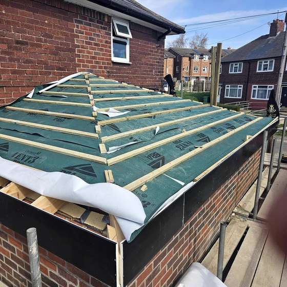 Roof timbers before covering the Bramley extension