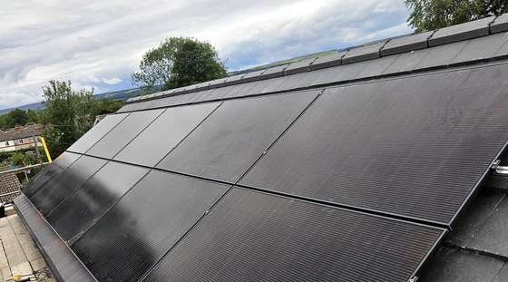 Panels on the roof, flashing detail